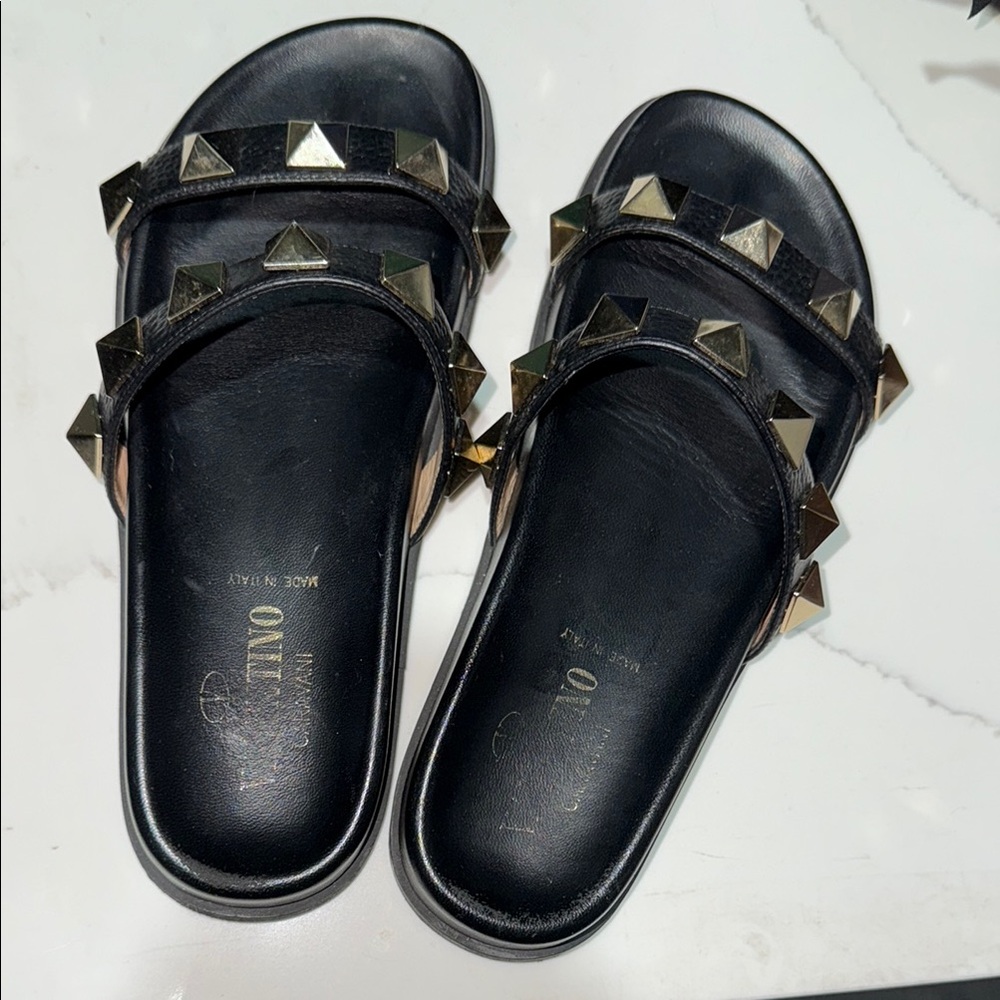 Valentino Black Studded Slide Sandals